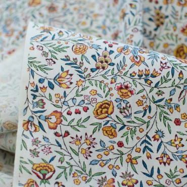 tissu-coton-beaucaire-ecru-vert-indienne-france-largeur 160 cm-textile-au mètre