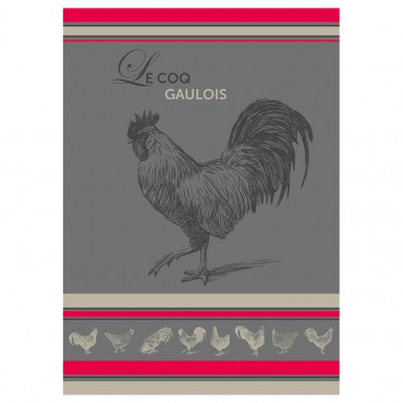 torchon coq gaulois-gris-coton-jacquard-nice-mctissus-essuie main