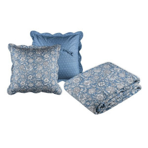 Couvre Lit Boutis Julianne bleu 2m40 x 2m60 Coton avec les 2 taies  d'oreiller