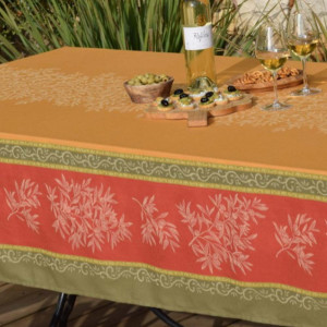 Nappe provençale, Rameaux d'olives, jaune, ronde Ø 160 cm, 100