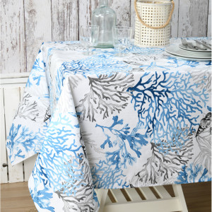 nappe-corail-coraux-rectangle-bleu-coton-polyester-enduit-plastifié-motif bord de mer-entretien facile