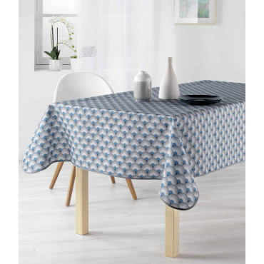 nappe - rectangle - polyester - provençale - antitache - infroissable - bleu - motif éventail
