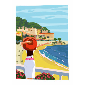 torchon-main-vaisselle-coton-pinup-plage-bord de mer-provençale-côte d'azur