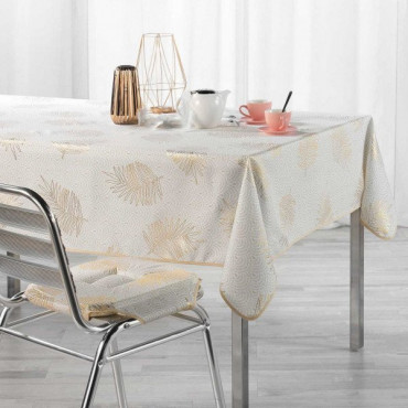 nappe-rectangle-blanc-or- sunny gold-nappe-polyester- nappe anti-tache -tablecloth-stain-proof-without-ironing-table