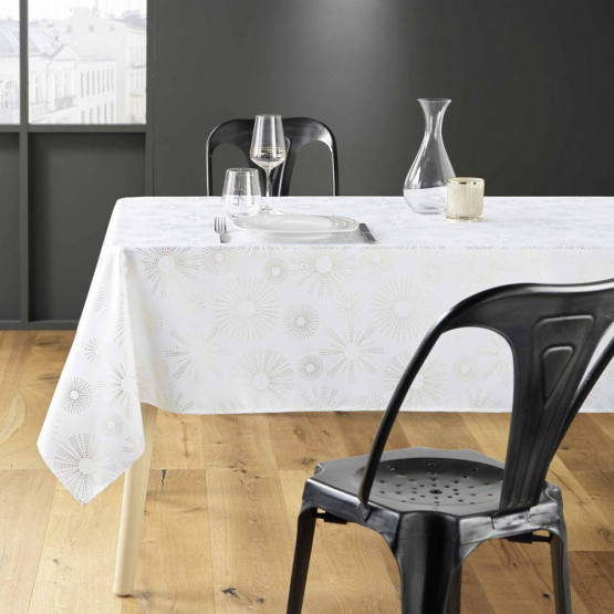 Nappe rectangle Pampille blanc et or Anti tache et Infroissable 240 cm X  150 cm