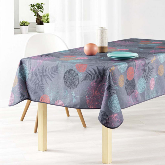 Nappe tissu coton enduit de table ovale avec décor roses blé & lavandes