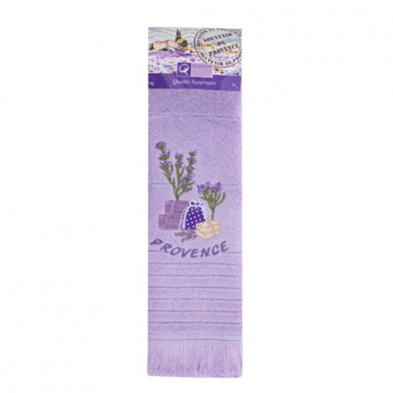 Torchon Essuie main rectangle en éponge Tissage Jacquard brodé herbier  sachet de lavande parme 50 cm X 70 cm Qualité Premium