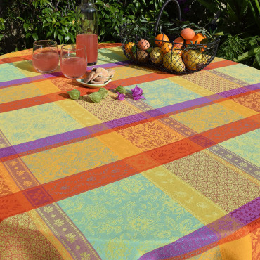 nappe-rectangle-grande table- grande nappe-jacquard -coton-multicolore-maussane