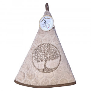 essuie-main-rond-torchon-éponge-qualité-arbre-de-vie-beige-brodé-jacquard-coton-linge-cuisine-salle-de-bain