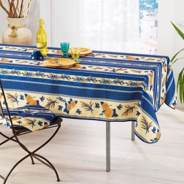 nappe-rectangle-polyester-3M50-tournesol-abeille-bleu-jaune-provençale-anti-tache-infroissable-lavable