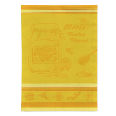 torchon-jacquard-coton -tissé-rectangle-miel-jaune-lavable