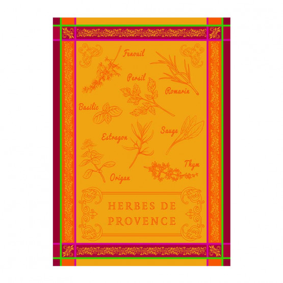 torchon-jacquard-rectangle-herbiers-orange-herbes-de-provence-50x70cm-coton