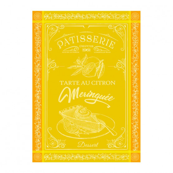 torchon-rectangle-coton-tissé-jacquard-tarte-au citron-meringue-patisserie-jaune torchon-rectangle-coton-tissé-jacquard-tarte-au citron-meringue-patisserie-jaune