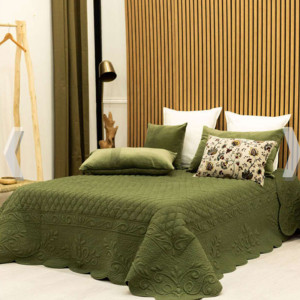 couvre lit-boutis-dessus de lit-piqué-main-fait-main-vert-bronze-jewel-coton