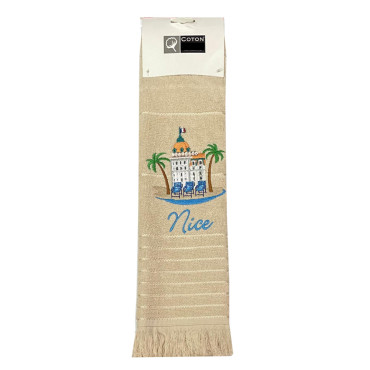 essuie-main-torchon-rectangle-coton-éponge-brodé-nice-negresco-beige