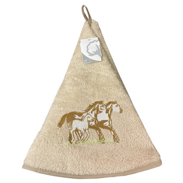 essuie main rond -éponge - cheval -brodé - coton