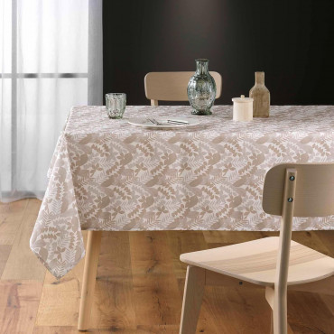nappe-polyester-rectangle-or-argent-motif-feuille-antitache-sans-repassage-infroissable-ecru-beige