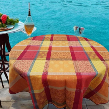 nappe-ronde-coton-tissée-jacquard-téflon-antitache-180cm-valescure-rouge