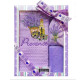 coffret 3 pièces, torchon brodé lavande et bouteille d'huile d'olive, savon et sachet de lavande